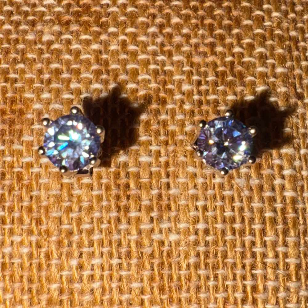 Solid Sterling Silver One Carat Grape Moissanite Earrings - Picture 3 of 5